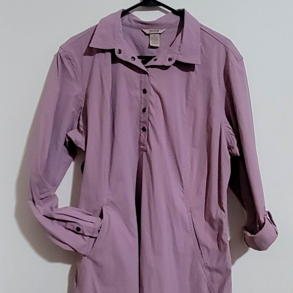 DULUTH TRADING Lavender Ripstop Shirt Dress Pockets Roll Up Tabs. Size XL XLarge